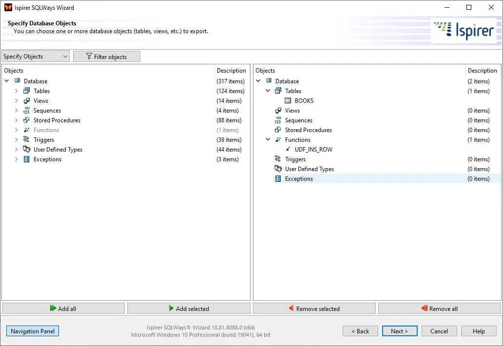 Objects selection