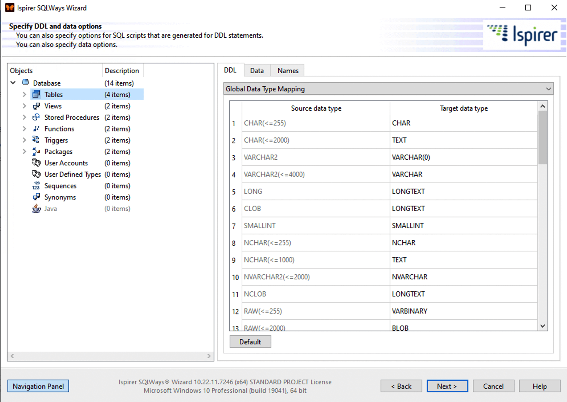 Specify DDL2