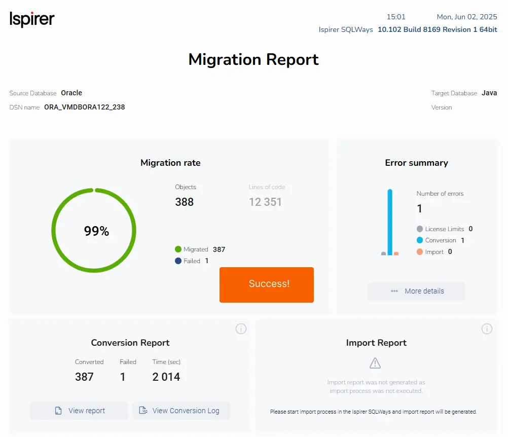 Oracle to Java Report