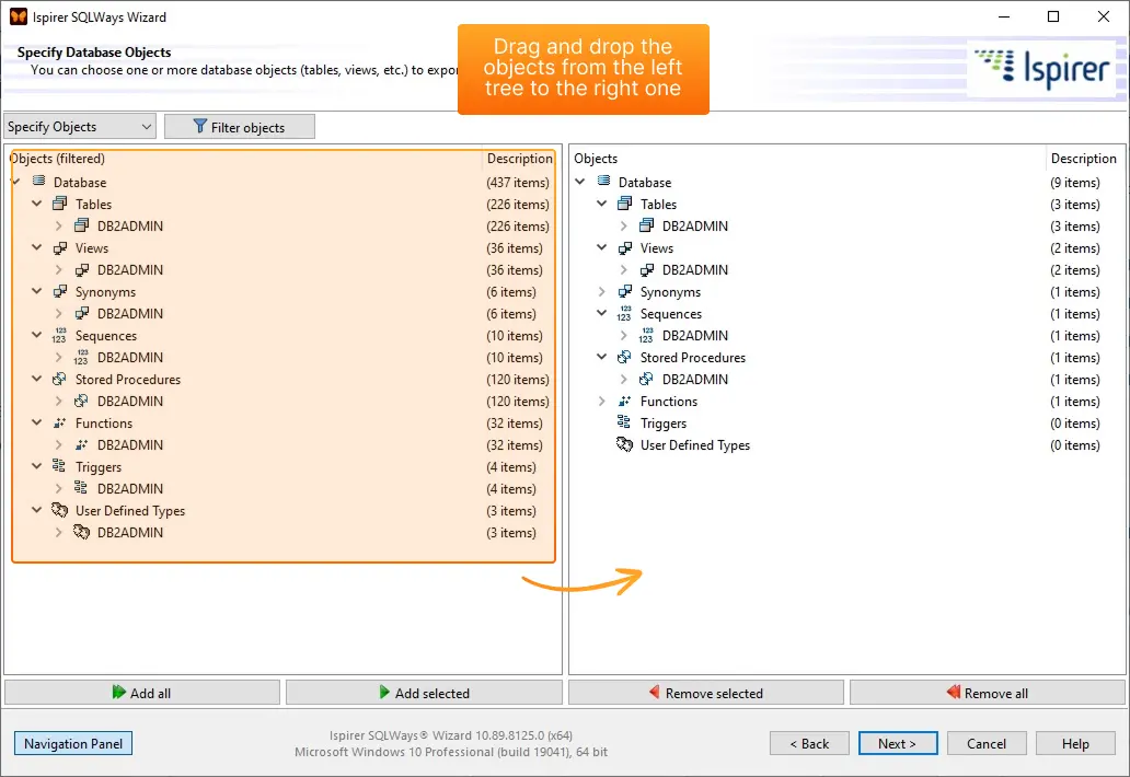 SQLWays Objects Selection
